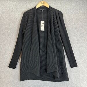 Eileen Fisher Merino Wool Ribbed Cardigan Sweater Charcoal Gray Size Medium NWT